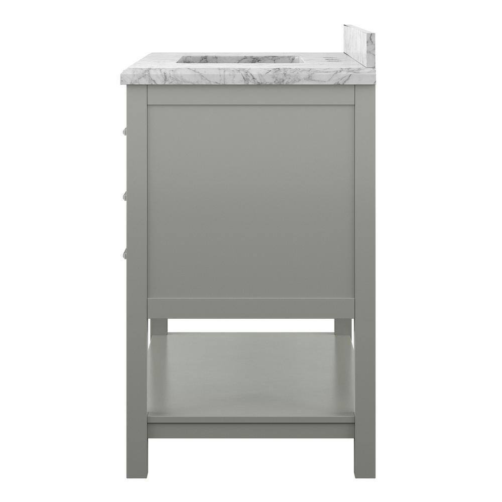 Grey Pine Wood Single Sink Bathroom Vanity with Carrara Marble Top