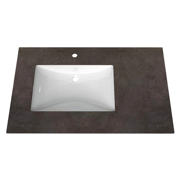 castellousa Monica 36 in. W x 22 in. D Porcelain Vanity Top in Rustic Black with Left Basin