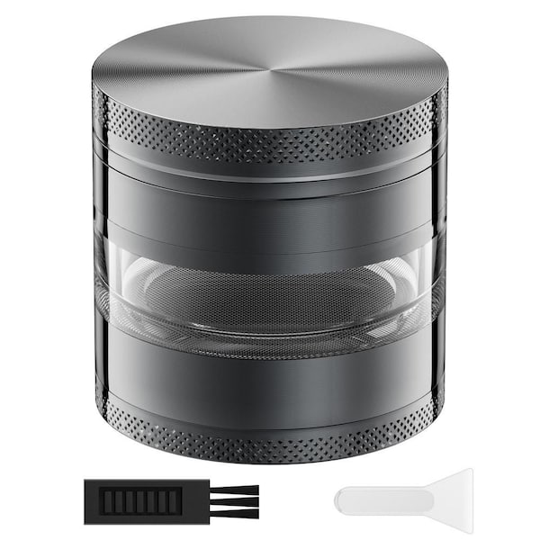 Spice Grinder with Visible Window, Premium Aluminum Herb Grinder, Portable for Home, Outdoor, Black