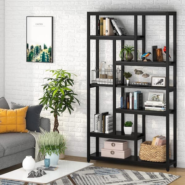TRIBESIGNS WAY TO ORIGIN Frailey 79 in. Tall Black Wood 6-Shelf Standard Bookcase with Open Shelves, Storage for Home Office