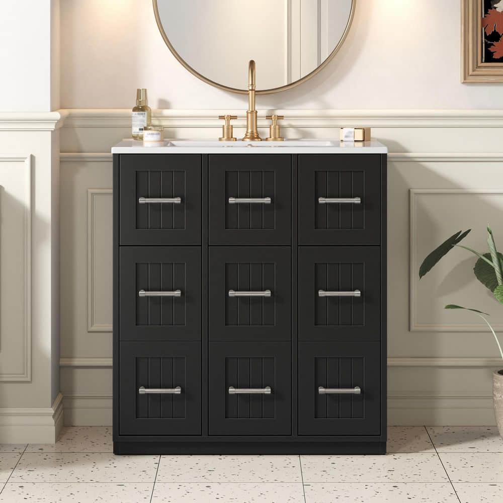30 in. Single Sink Freestanding Black Bath Vanity with White Ceramic Sink Top, Storage Cabinet with Soft Close Doors price history on PriceWatchPro