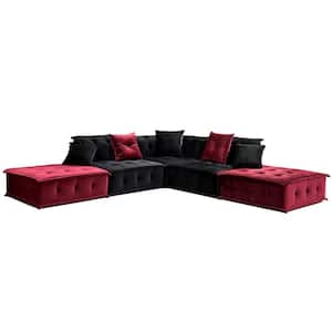 121.8 in W Armless 4-piece L Shaped Velvet Modern Sectional Sofa in Black