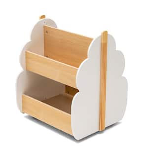20.5 in. Kids Wooden Bookshelf w/Wheels 2-Tier Toy Storage Shelf Double-sided Bookcase