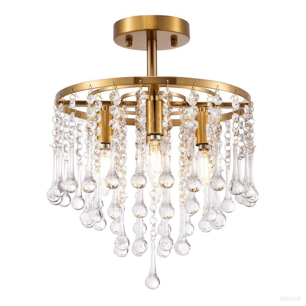EDISHINE 16 in. 4-Light Contemporary and Glam Antique Gold Rain Drop ...