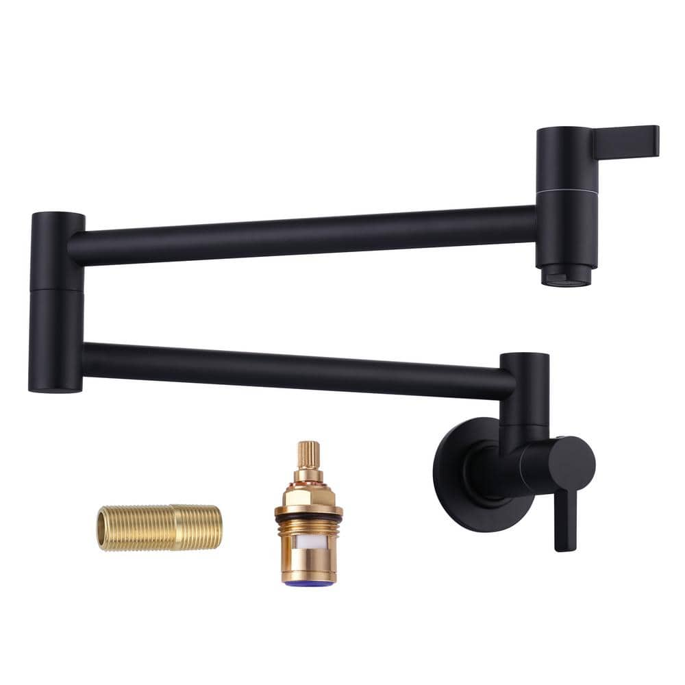 ALEASHA Wall Mounted Pot Filler with Two Handles in Matte Black AL ...