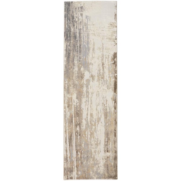 HomeRoots Tan and Ivory Abstract 2 ft. x 8 ft. Runner Rug