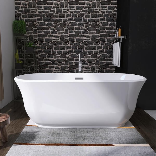 tunuo 67 in. Acrylic Double Ended Flatbottom Non-Whirlpool Bathtub in Glossy White with Overflow and Drain