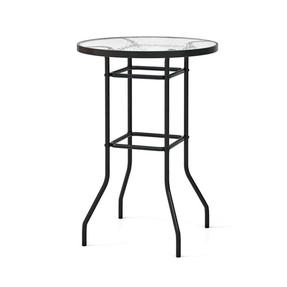 Transparent Round Glass Outdoor Bistro Table,Patio Bar Table with Tempered 
