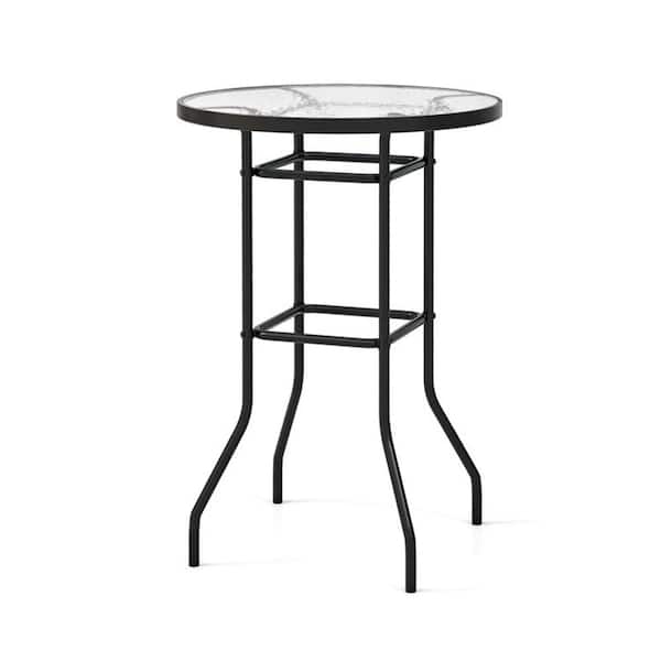 Unbranded Transparent Round Glass Outdoor Bistro Table,Patio Bar Table with Tempered Glass Tabletop for Backyard Lawn Balcony Pool