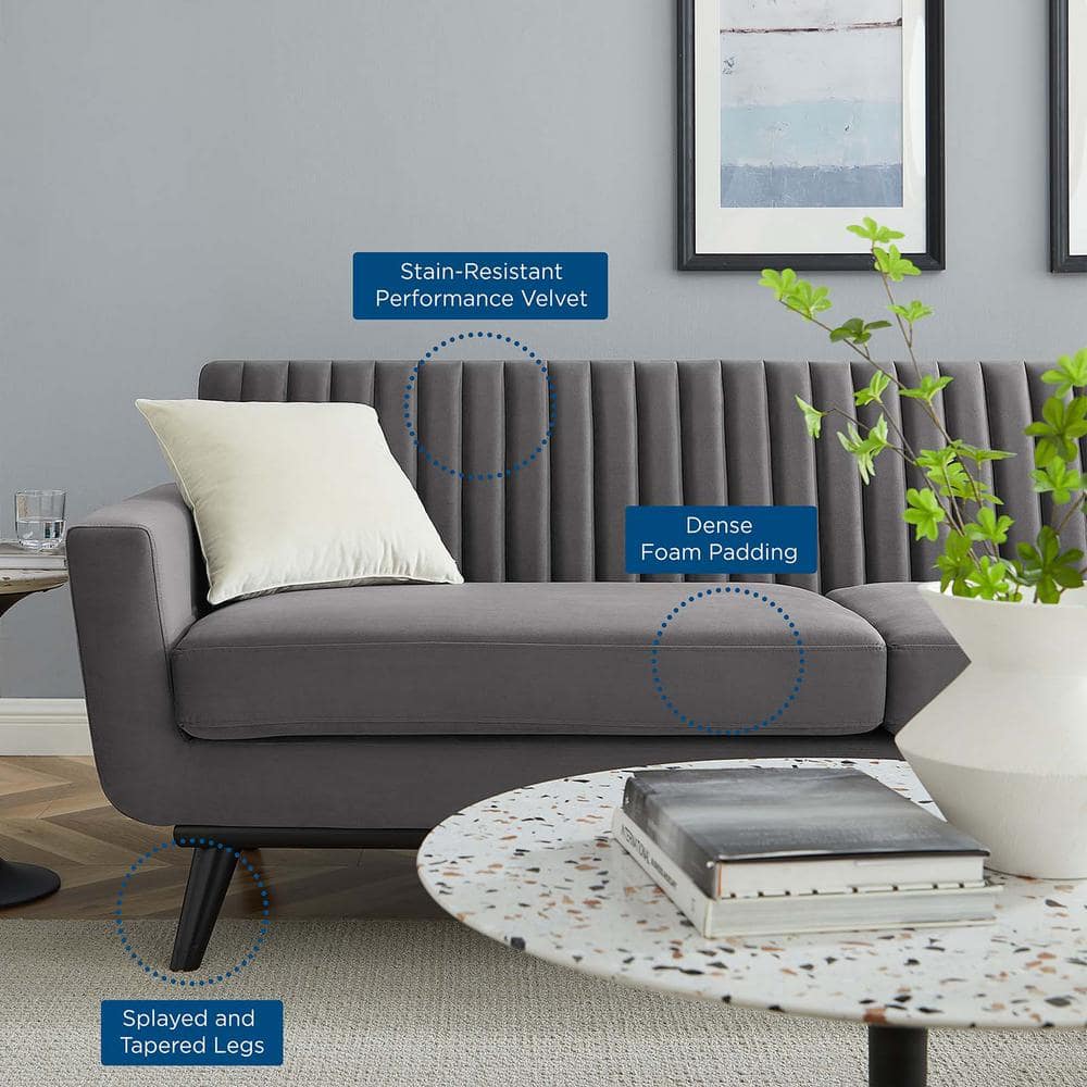 Elegant Gray Velvet Sofa with Tufted Design and Removable Cushions