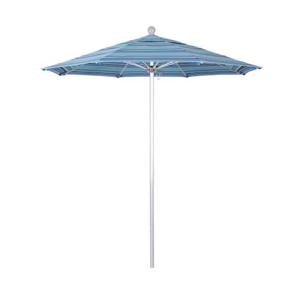California Umbrella 7.5 ft. Silver Aluminum Commercial Market Patio Umbrella with Fiberglass Ribs and Push Lift in Dolce Oasis Sunbrella