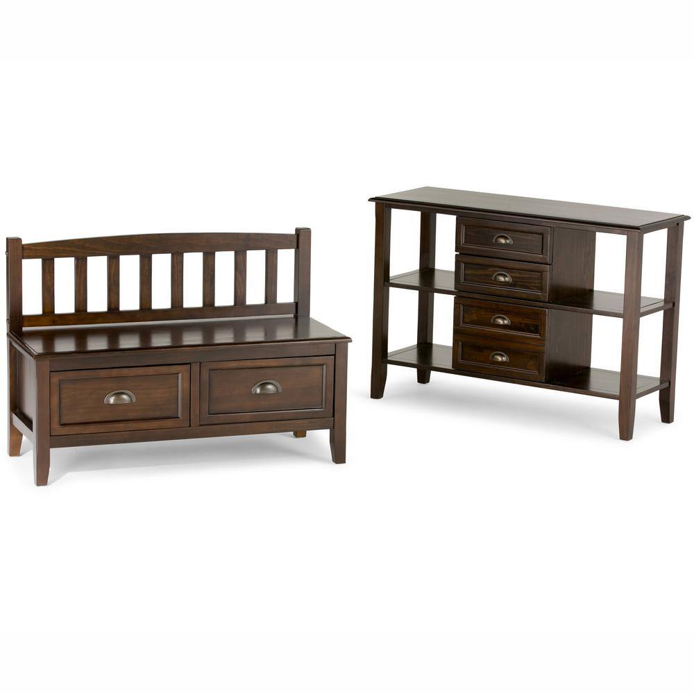 Mahogany Brown Solid Wood Entryway Storage Bench with Drawers