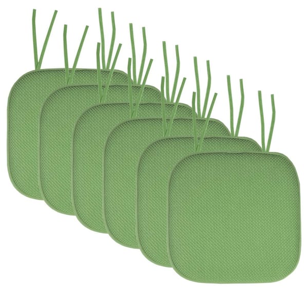 Sweet Home Collection Honeycomb Memory Foam Square 16 in. x 16 in. Non-Slip Back Chair Cushion with Ties (6-Pack), Green