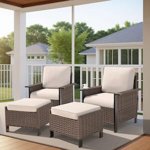 Nyajiah 4-Piece Wicker Patio Conversation Set with Beige Cushions