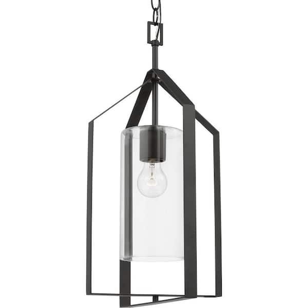 Progress Lighting Vertex Collection 1-Light Matte Black Clear Glass Contemporary Foyer Light