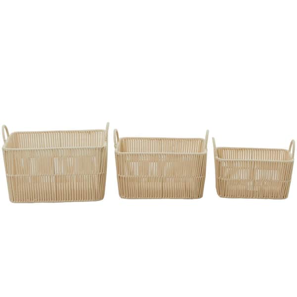 Litton Lane Cotton Handmade Storage Basket with Handles (Set of 3)