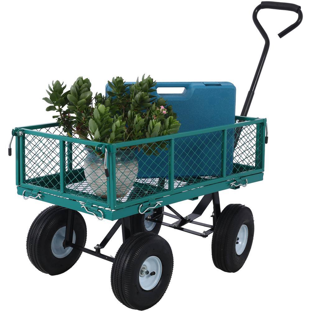 Green Steel Mesh Heavy Duty Garden Wagon with Flat-Free Tires