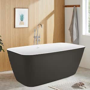 58.5 in. Acrylic Flatbottom Tub Rectangular Center Drain Not Whirlpool Freestanding Tub Soaker Bathtub in Matte Gray