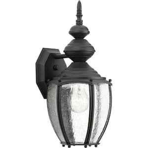 Roman Coach Collection 1-Light Textured Black Clear Seeded Glass Traditional Outdoor Medium Wall Lantern Light