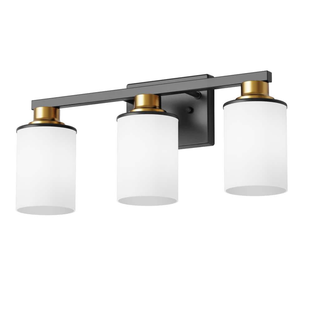 20 in. 3-Light Matte Black Gold Bathroom Vanity Light with Milky White Glass Shades price history on PriceWatchPro