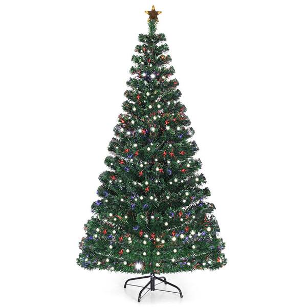Green 7FT Artificial Pre-lit Christmas Tree w/ Color LED Lights & Metal Stand 