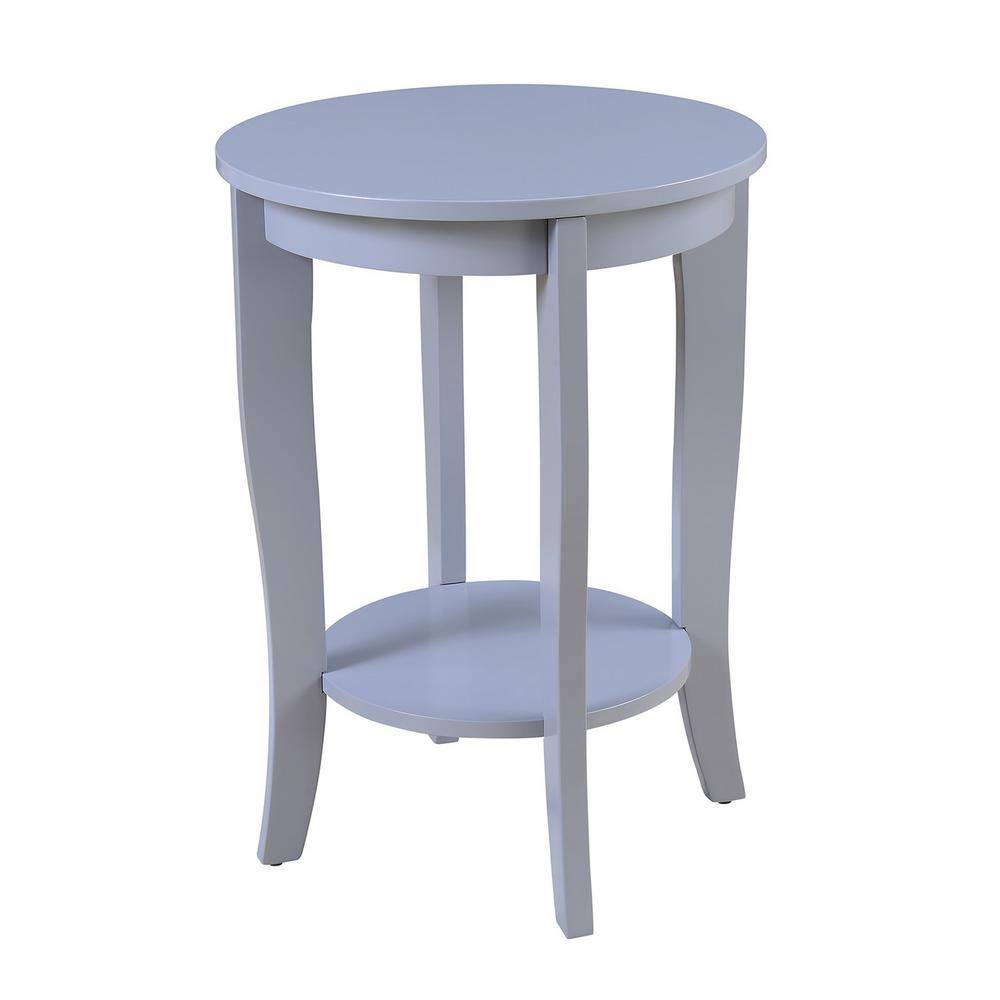 Gray Round Wood End Table with Shelf