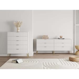 DUMBO White 2-Piece Modern 5-Drawer 35.19 in. Dresser and 6-Drawer 69.68 in. Double Dresser Set
