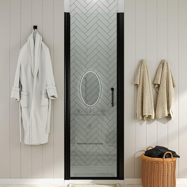 waterpar 30 to 31-1/4 in. W x 72 in. H Pivot Swing Frameless Shower Door in Black with Clear Glass