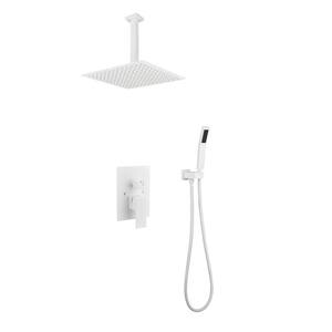 Single Handle 2-Spray Ceiling Mount Square Shower Faucet 2 GPM with High Pressure in White (Valve Included)