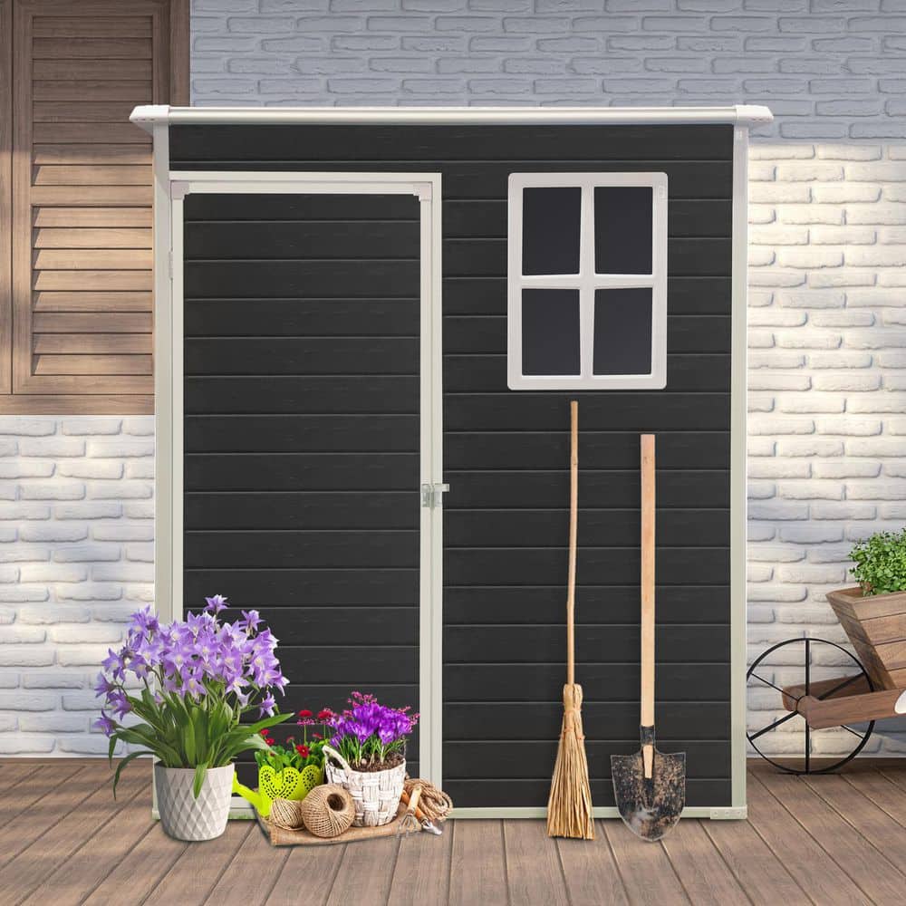 3 ft. x 5 ft. Resin Outdoor Tool Storage Shed, 15 sq. ft. Covered Area, wit