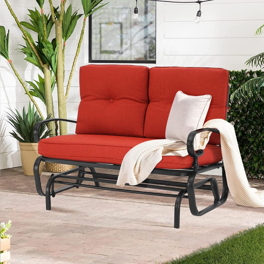 Suncrown Adjustable Black Metal Outdoor Recliner with Red Cushions  HD-F08B813 - The Home Depot