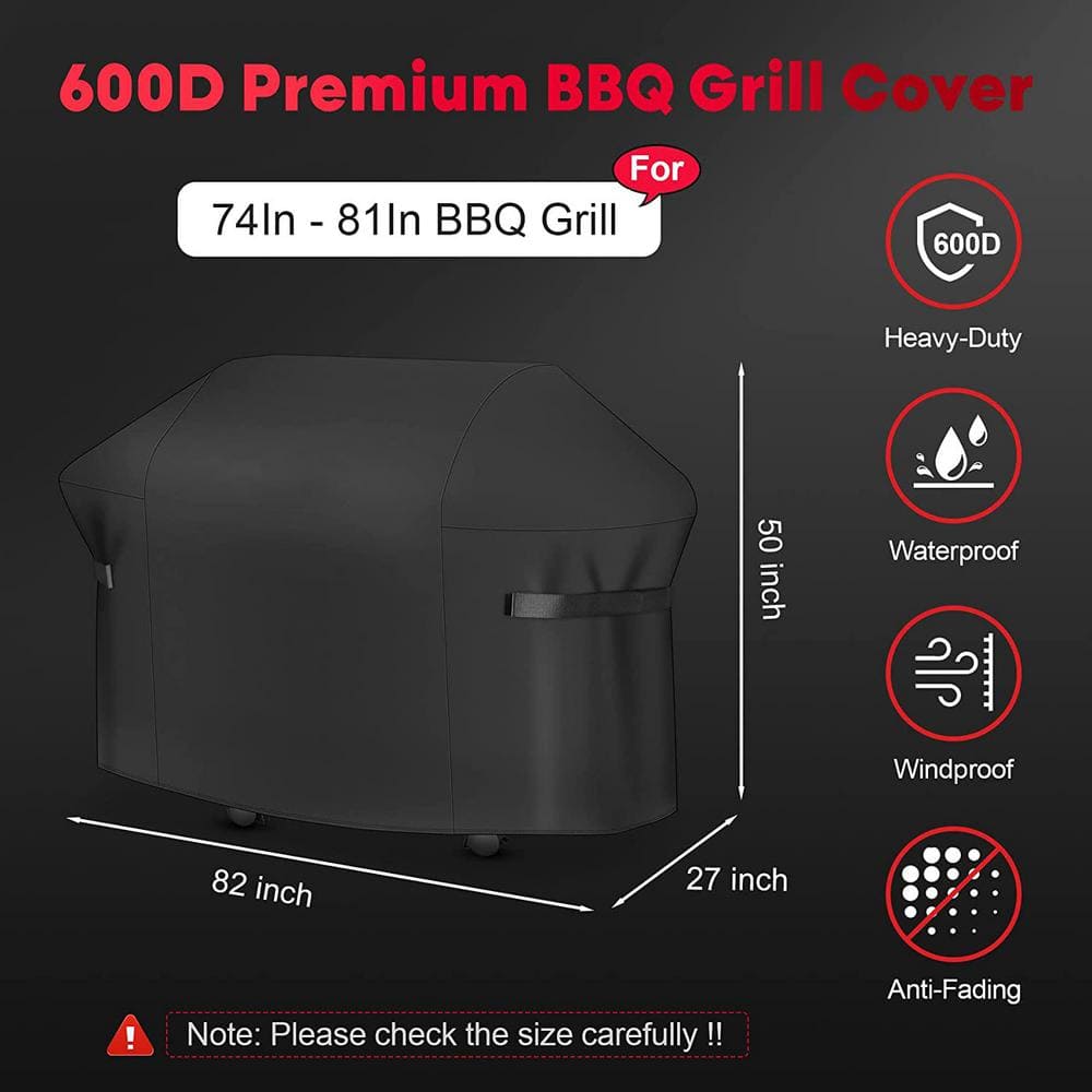 82-Inch Black Heavy-Duty Waterproof BBQ Grill Cover