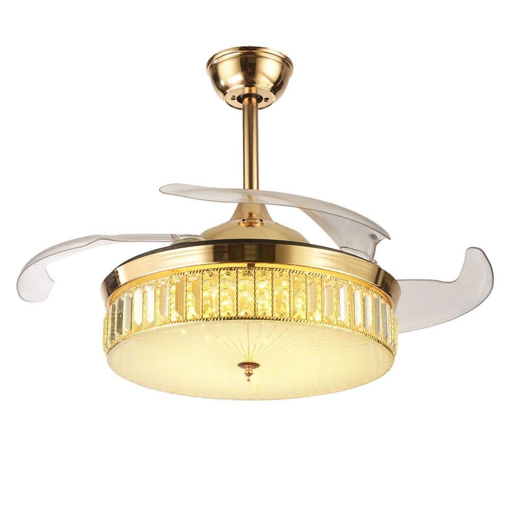 42 in. Gold Indoor Crystal Decor Integrated LED Retractable Blades ...