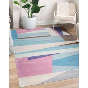 Multicolored Hand-Tufted Wool Contemporary Modern Rug, 7'9 x 9'9, Area Rug
