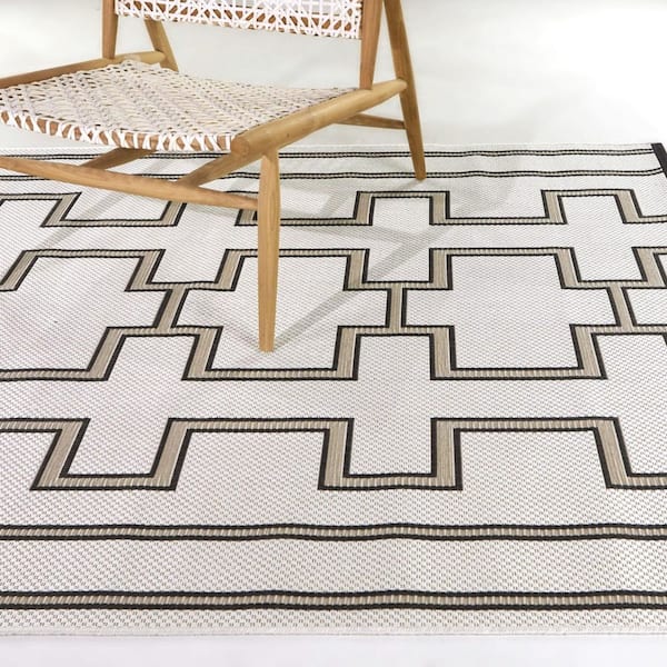 Holst Cream 5 ft. x 7 ft. Geometric Patio Indoor/Outdoor Area Rug
