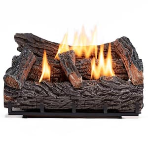 22 in. Winter Oak Vent-Free Dual Fuel Gas Fireplace Log Set, 32,000 BTU, Thermostat Control