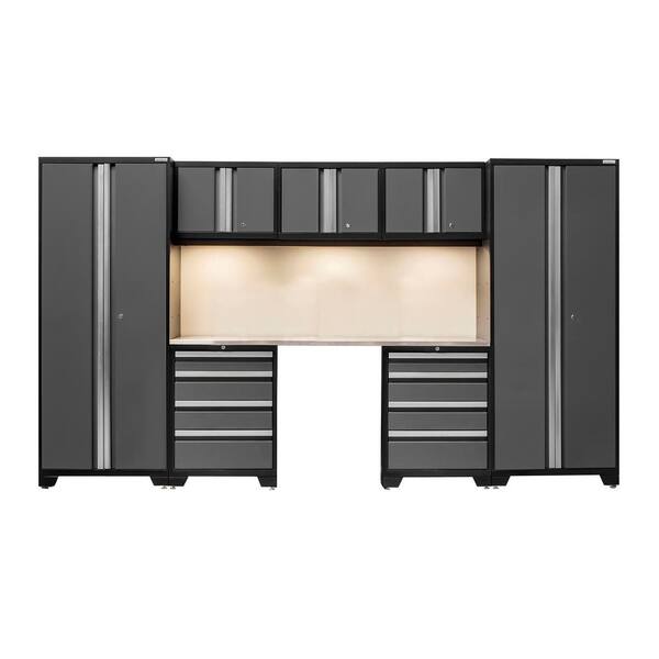 NewAge Products Bold 3.0 77 in. H x 132 in. W x 18 in. D 24-Gauge Welded Steel Stainless Steel Worktop Cabinet Set in Gray (8-Piece)