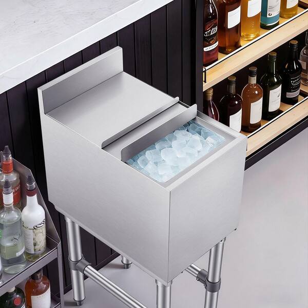 Commercial Ice Bin 29.6 Qt. 12 x 19 x 33 In. Stainless Steel Ice Chest Sliding Lid Holders Freestanding Single Bowel