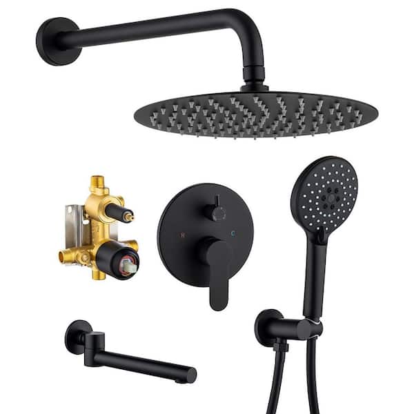 YONKI SUNSHIN INC Double Handle 3 -Spray Tub and Shower Faucet 2.5 GPM in Matte Black Valve Included, Tub Shower System w/10"Rain Shower