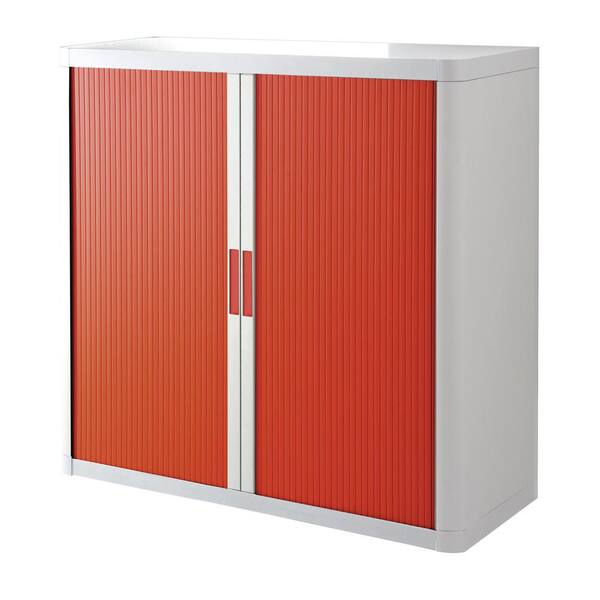 Unbranded Paperflow easyOffice White and Red 41 in. Tall Storage Cabinet with 2-Shelves