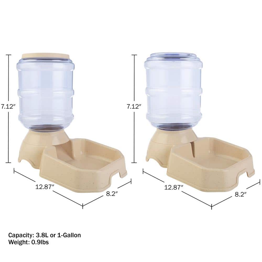 Beige and Clear Automatic Pet Feeder and Water Dispenser Set