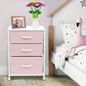 3-Drawer Pink Nightstand 24.62 in. H x 16.5 in. W x 24.62 in. D