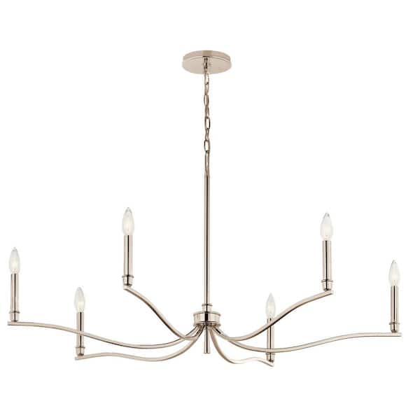 KICHLER Malene 42 in. 6-Light Polished Nickel Traditional Candle Chandelier for Dining Room