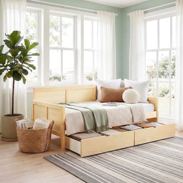 その他 Daybed Malta II Cream Lazzara Spaced Natural Pine Finish Pine Veneer Wood Frame Twin
