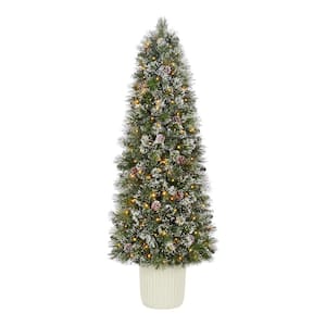 6 ft. Pre-Lit LED Sparkling Amelia Pine Potted Artificial Christmas Tree