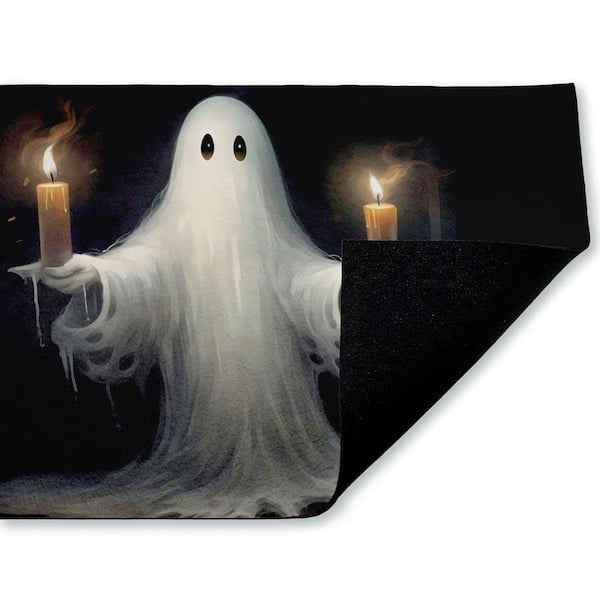 Candlelit Spectral Ghost Black 18 in. x 30 in. Polyester Non-Slip Outdoor Door Mat