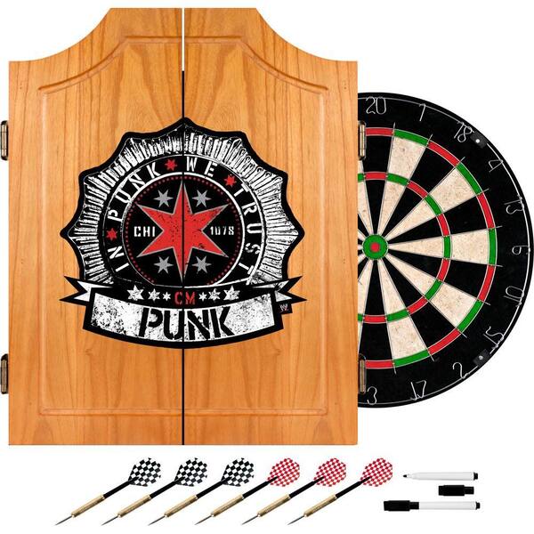Trademark Wood Finish Dart Cabinet Set - WWE CM Punk