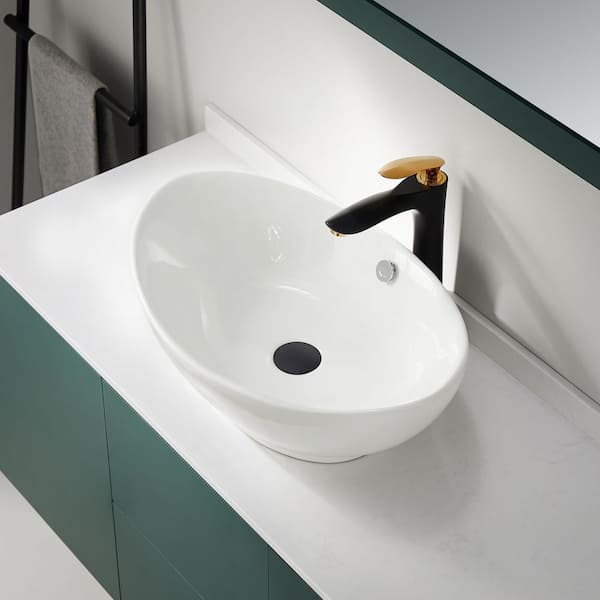 ANZZI Verona Series 23 in. Ceramic Oval Vessel Bathroom Sink Basin