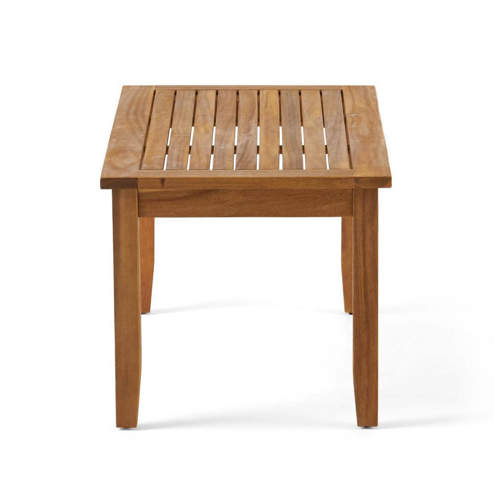 Acacia Wood Loveseat and Coffee Table Set with Blue Cushions
