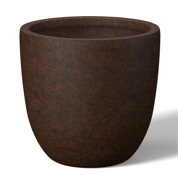18 in. Large Earthy Brown (Enhanced Interior) Concrete Round Planter / Pot with Drainage Holes
